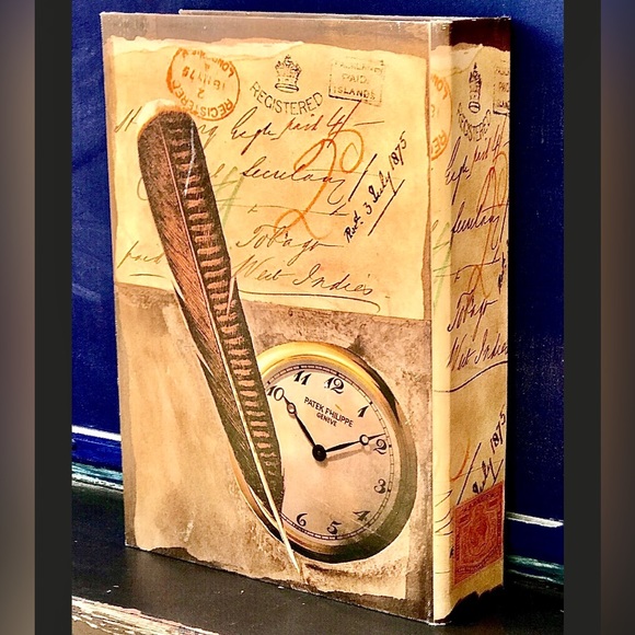 Vintage Artisan Hand Crafted Velvet Lined Oil Painted Canvas Faux Book Box - Picture 7 of 10